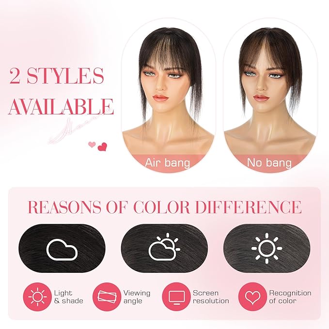 Hairro Clip In Bangs Wispy Hair Toppers For Women Remy Human Hair Short Thin Topper Hairpieces 3D Cover Clip On Fake Air Bang 11 Inches 14.5g #1B Natural Black
