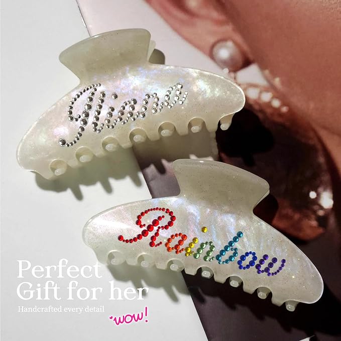 Personalized Colorful Name Hair Claw Clips for Women,Custom Hair Clips with Diamond,Cute Hair Accessories 4",Handmade Rhinestones Hair Clamp Gifts for Mom,Bride,Wife,Bridesmaid,Couples（Flash White）