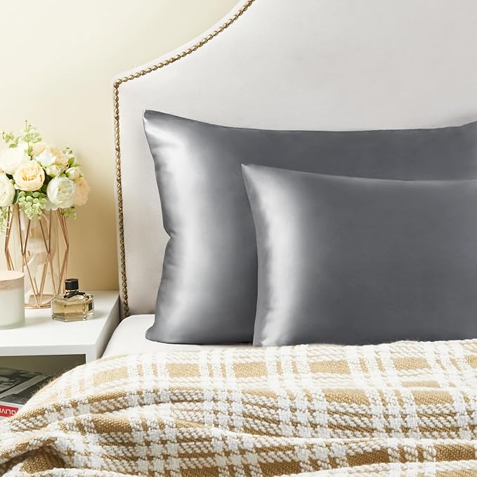 BEDELITE Satin Pillowcase for Hair and Skin, Super Soft and Cooling Similar to Silk Pillow Cases 2 Pack with Envelope Closure, Gift for Women Men(20"x36" King Size, Dark Grey)