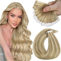 Sunny Hair Tape in Hair Extensions Real Human Hair Invisible Remy Hair Extensions Tape ins for Women Dark Honey Blonde Highlight Medium Blonde 16 inch 25G