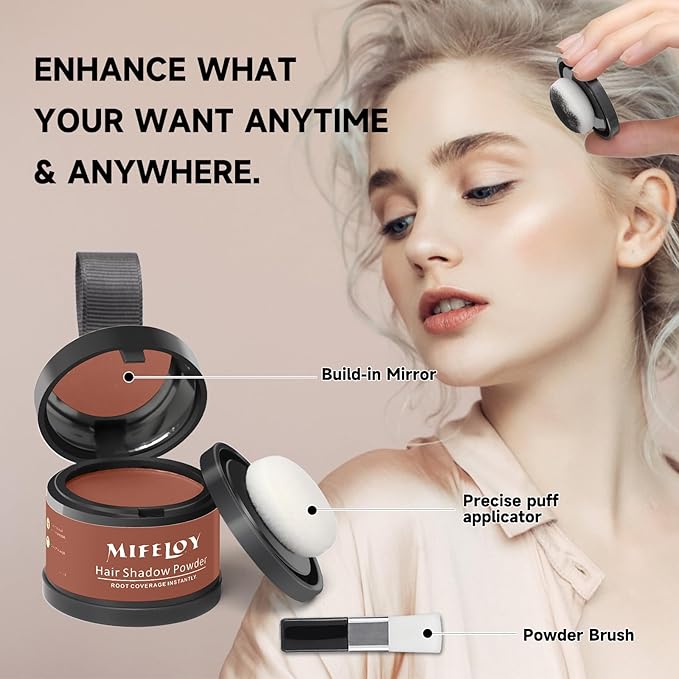 2 Pack Root Touch Up Shadow Powder, Gray Hair Cover Up, Women Color Root Coverage Powder for Thinning Grey Hairline, Men Instantly Concealer Hair Loss Beard Line Eyebrow, Auburn