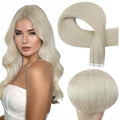 Full Shine Virgin Tape in Hair Extensions Human Hair Color White Blonde Double Sided Insert Virgin Hair Invisible Tape in Extensions Blonde Hair Extensions 20Pcs 30G 12Inch for Chic Makeover
