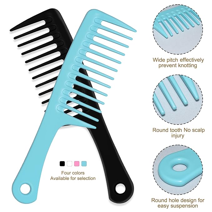 4PCS Wide Tooth Comb, Large Hair Detangling Comb Styling Comb, Professional Women Hair Care Handgrip Comb for Curly, Wet, Long Hair (Black)