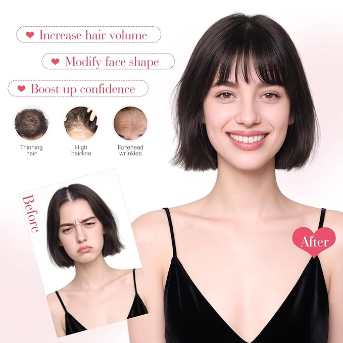 Hairro Clip In Bangs Wispy Hair Toppers For Women Remy Human Hair Short Thin Topper Hairpieces 3D Cover Clip On Fake Air Bang 11 Inches 14.5g #1B Natural Black