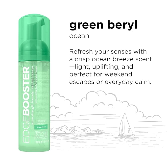 Style Factor EDGE BOOSTER Extra Strength Setting Mousse – Frizz Control, Extra Volume, and Conditioning – 6.4oz Green Beryl Mousse for Curly Hair