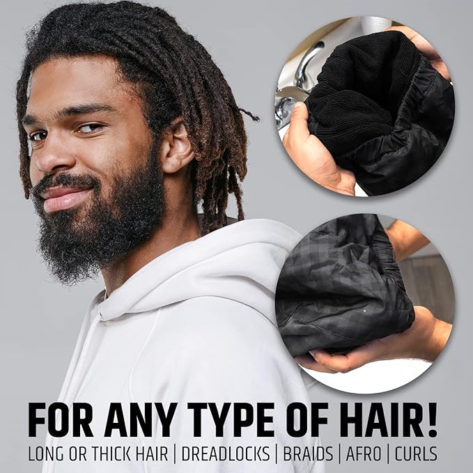 Men Shower Cap For dreadlocks, braids, curls, locs, curly Hair. Waterproof, Reusable, Large shower cap for mens hair. Terry cloth lined, elevated, sleek looking shower caps (Black Camouflage)