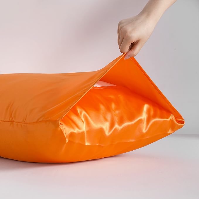 NTBAY 12 Pack Satin King Pillowcases for Hair and Skin, Luxurious and Silky Pillow Cases with Envelope Closure, 20 x 36 Inches, Orange