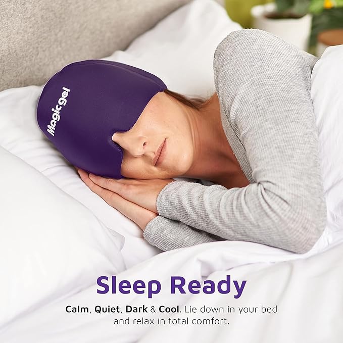Magic Gel Migraine Ice Head Wrap | Real Migraine & Headache Relief | The Original Headache Cap | Cold, Comfortable, Dark & Cool; Endorsed by Physicians, Loved by Thousands (Purple)