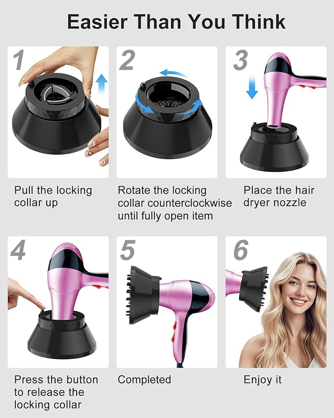 Universal Hair Dryer Diffuser, Foldable Diffuser Attachment for Curly & Wavy Hair, Fits 1.6" to 3.2" Nozzle Dryers, Enhances Curls Definition & Reduces Frizz for Natural Hair(Black)