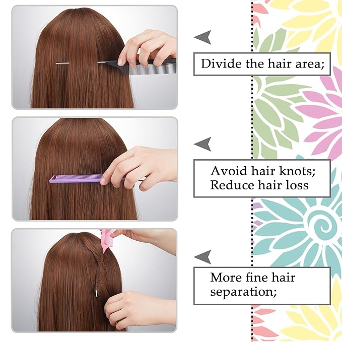 Patelai 30 Pieces Rat Tail Combs Bulk, Hair Teasing Fine Tooth Pintail Combs Braiding Hair Styling Tools with Steel Pin for Stylists Salon Teasing Sectioning Coloring Detangling(Black, Pink, Purple)