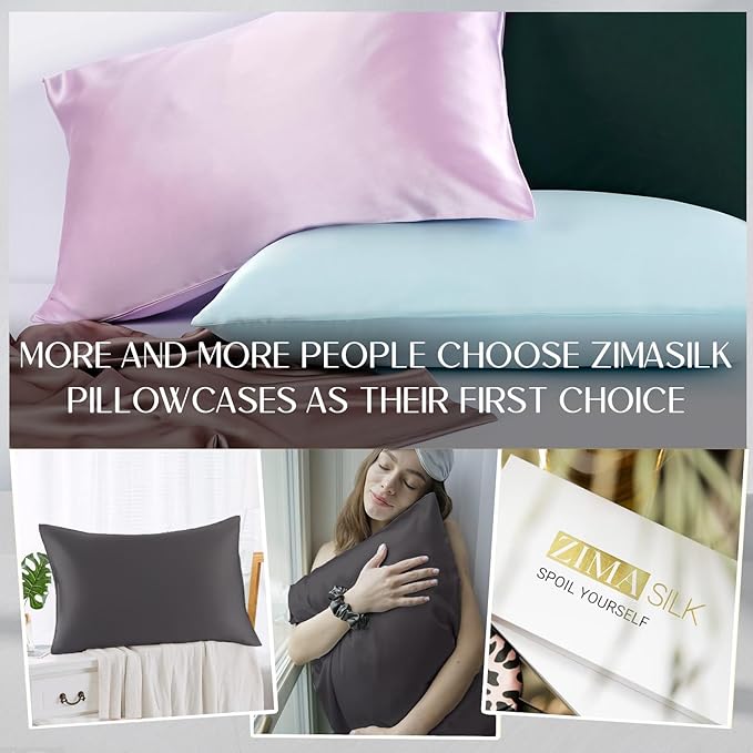 ZIMASILK 100% Pure Mulberry Silk Pillowcase for Hair and Skin Health,Soft and Smooth,Both Sides Premium Grade 6A Silk,600 Thread Count,with Hidden Zipper,1pc (King 20''x36'',Dark Gray)