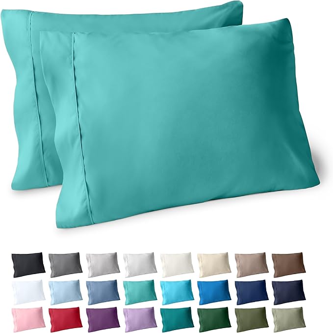 Bare Home Microfiber Pillow Cases - Standard/Queen Size Set of 2 - Cooling Pillowcases - Double Brushed - Turquoise Pillowcases 2 Pack - Easy Care (Standard Pillowcase Set of 2, Turquoise)