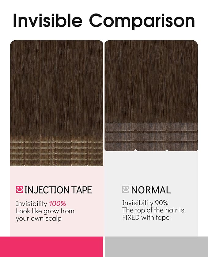 Youngsmile Invisible Tape in Hair Extensions Injection Human Hair Extensions #4 Chocolate Brown 18 Inch Injected Hair Tape in Extensions 20pcs 40g Straight (#4,18'')