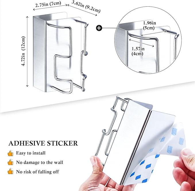 Curling Iron Holder Wall Mount, Hair Straightener Holder with Power Plug Stand, Stainless Steel Hair Tool Organizer for Flat Iron and Hot Tools, Silver