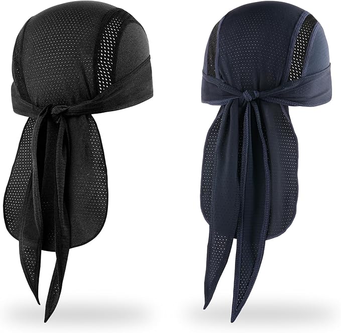 MELASA Do Rag Skull Cap Helmet Liner, Cooling Mesh Bandana Cap, Sweat Dew Rags Head Cover for Men Cycling Motorcycle Running