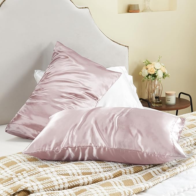 BEDELITE Satin Pillowcase for Hair and Skin, Super Soft and Cooling Similar to Silk Pillow Cases 2 Pack with Envelope Closure, Gift for Women Men(20"x36" King Size, Lotus Pink)