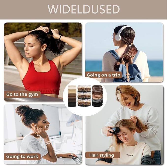 Hair Ties for girls 3 popular styles hair accessories Hair Elastics (15pcs No Damage Hair Ties 50pcs High Elastic Ties 15pcs Ponytail Holders) Pain-free No Crease multiple colors for all hair types