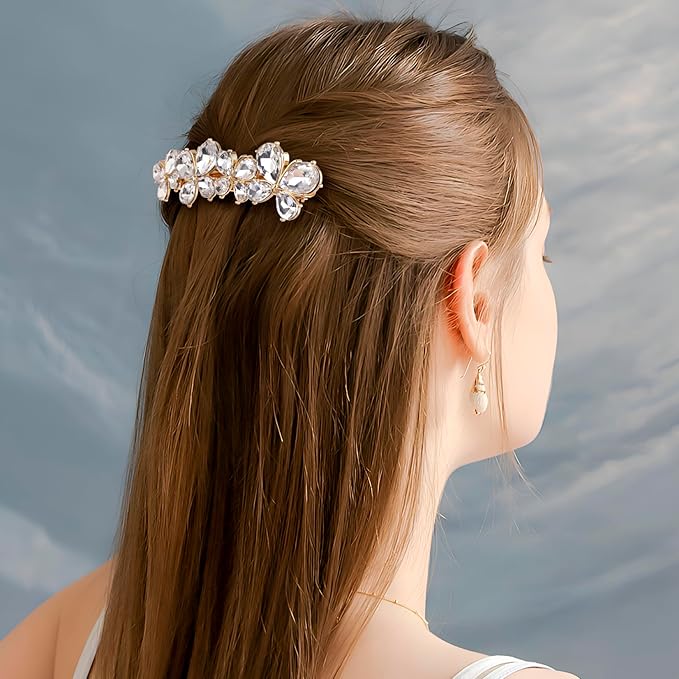Joez Wonderful Rhinestone Hair Clips, Bridal Hair Accessories for Women, Sparkly Crystal Hair Pins, Fancy Hair Barrettes for Wedding, Bride, Long Hair (White Butterfly, 1 Pcs)