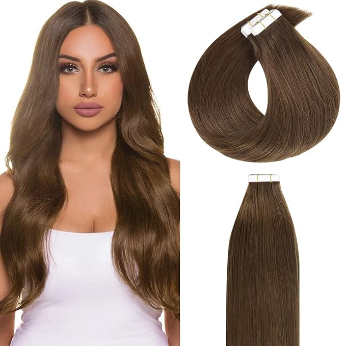 Lacer Tape in Hair Extensions Human Hair Tape Attached Skin Weft Invisible Double Side 14 Inch Chocolate Brown Hair Extensions Tape in 20pcs/set