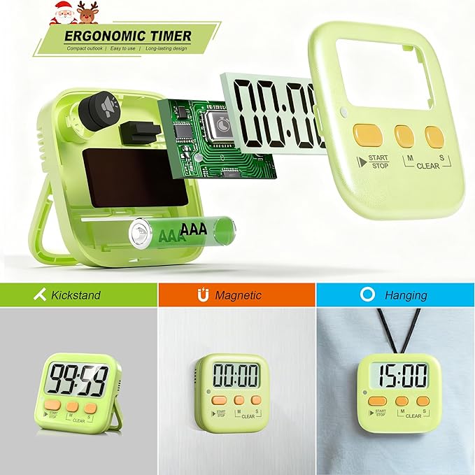 Antonki 2 Pack Digital Timer for Kids, Magnetic Countdown Kitchen Timers for Cooking, Egg, Classroom, Teacher, Exercise, Study, Oven - Battery Included
