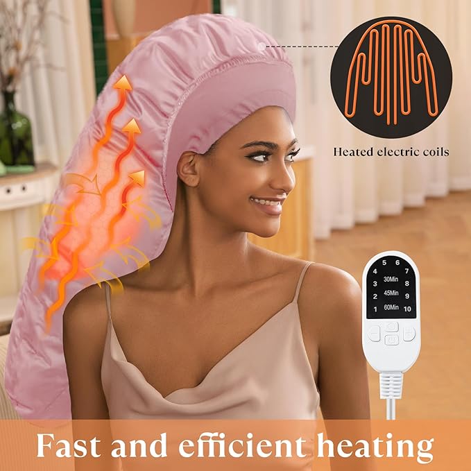 Heat Cap for Deep Conditioning, Hair Steamer for Natural Hair Home Use w/10-level Heats Up Quickly, Thermal Steam Cap for Home Hair Treatment