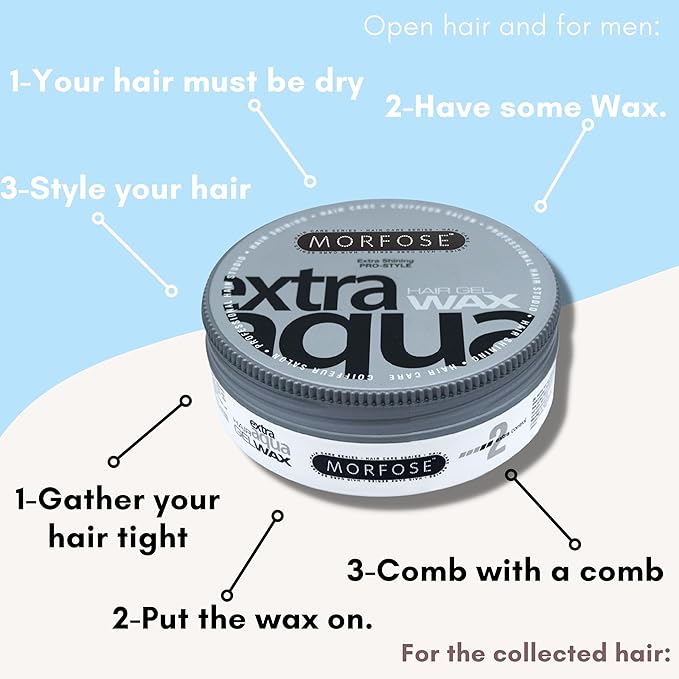 Morfose Extra Aqua Hair Gel Wax with Shiny and Flexible Level 2 Hold, Manage Flyaways, Braids, and Curls, Professional Hair Styling for Women and Men, Chewing Gum Scent, 5.92 fl. oz