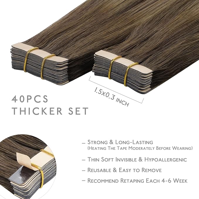 WENNALIFE Tape in Hair Extensions Human Hair, 40pcs 100g 18 inch Balayage Chocolate Brown to Caramel Blonde Hair Extensions Real Human Hair Straight Tape in Extensions Reusable Real Hair Extensions