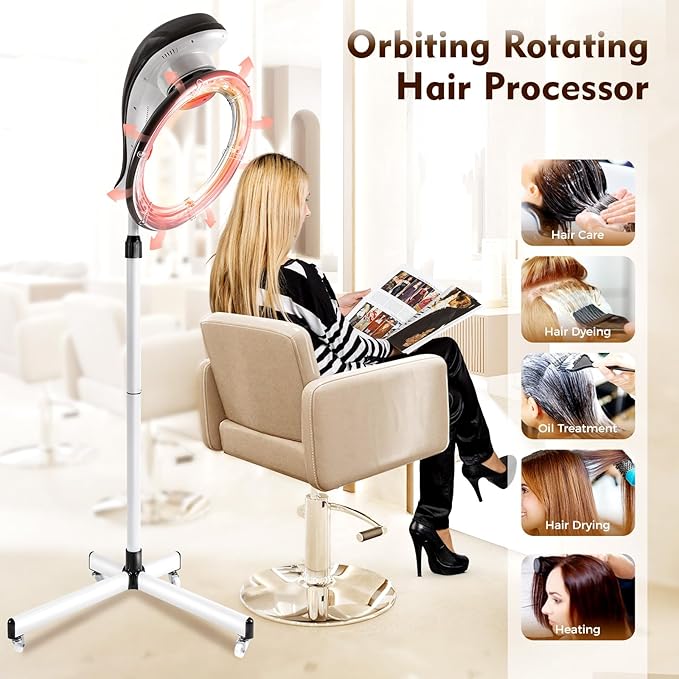 3-in-1 Orbital Rotating Hair Processor, Portable Removable Hood Dryer, Multifunctional Adjustable Hair Steamer, Vertical Professional Styling Infrared Hair Dryer, 950W for Salon Home Use, Gray