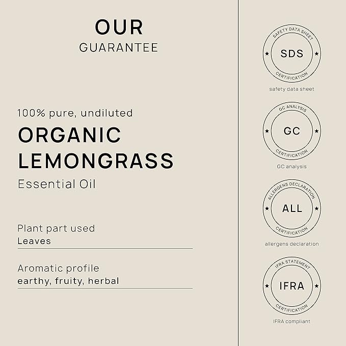 VINEVIDA Organic Lemongrass 32 oz Undiluted Essential Oil - Pure, Uncut, and Unfiltered