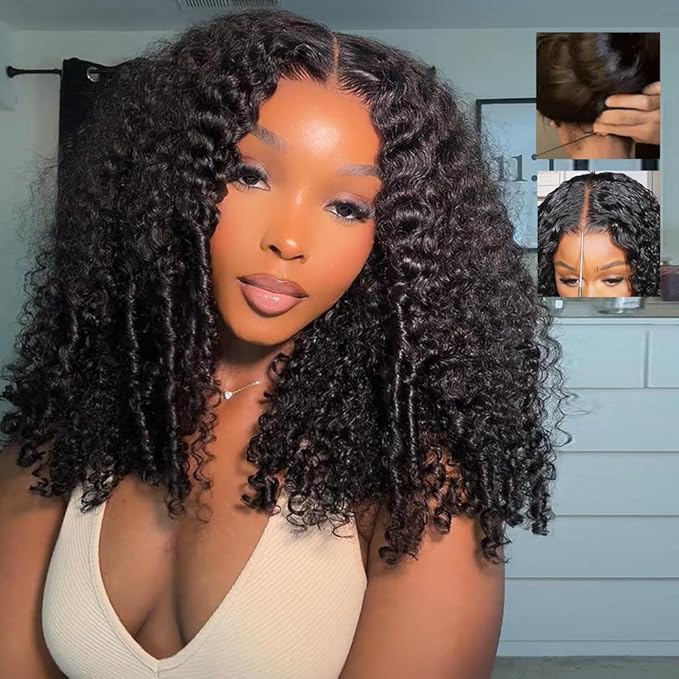 7x6 Burmese Curly Glueless Wigs Human Hair Pre Plucked Pre Cut 250% Density Drawstring Wig Human Hair 7x6 HD Lace Front Wigs Human Hair for Black Women Wear and Go Glueless Wig Natural Color 20inch
