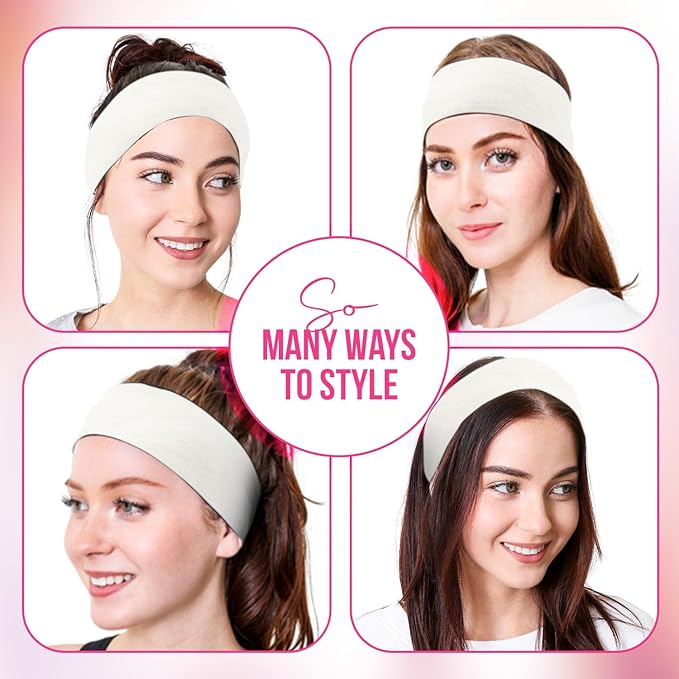 Styla Hair Headbands for Women Stretch Fashion Head Bands 10 Pack Non-Slip Head Wraps Great for Spa, Sports, Yoga, Pilates, Running, Gym Headband, Workouts (White)
