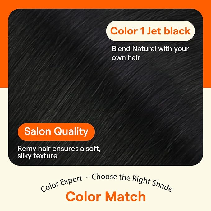 Full Shine Seamless Clip in Hair Extensions Real Human Hair, 20Inch Black Hair Extensions for Thin Hair Fill Ins Remy Human Hair for Women, Add Thickness & Length Color1 4Pcs 95g