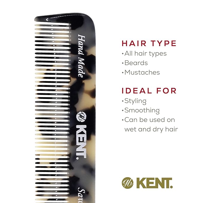Kent FOT TW Handmade Fine Tooth Comb, Pocket Travel Comb for Men's Styling, Mustache, Beard Care, and Fine or Thinning Hair