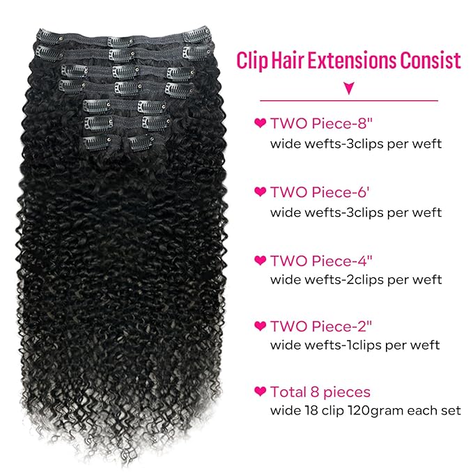Curly Clip in Hair Extensions for Black Women Brazilian Virgin Human Hair Clip in Extensions Kinky Curly Clip ins Human Hair 8Pcs 120g 12inch Natural Black