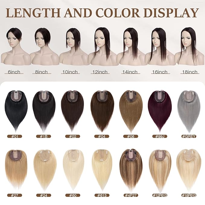 Rich Choices Hair Toppers for Women Real Human Hair 100% Human Remy Toppers NO Bangs for Women with Thinning on Top Clip in Hairpiece 4"x4.7"Lace Base 14 Inch #2 Dark Brown