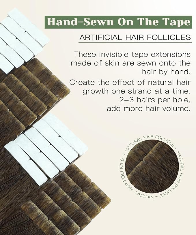SURNEL Injected Invisible Tape in Hair Extensions Human Chocolate Brown to Caramel Blonde Seamless Invisible Tape in Extensions 18 Inch 20 Pcs 40g(#4274,18)