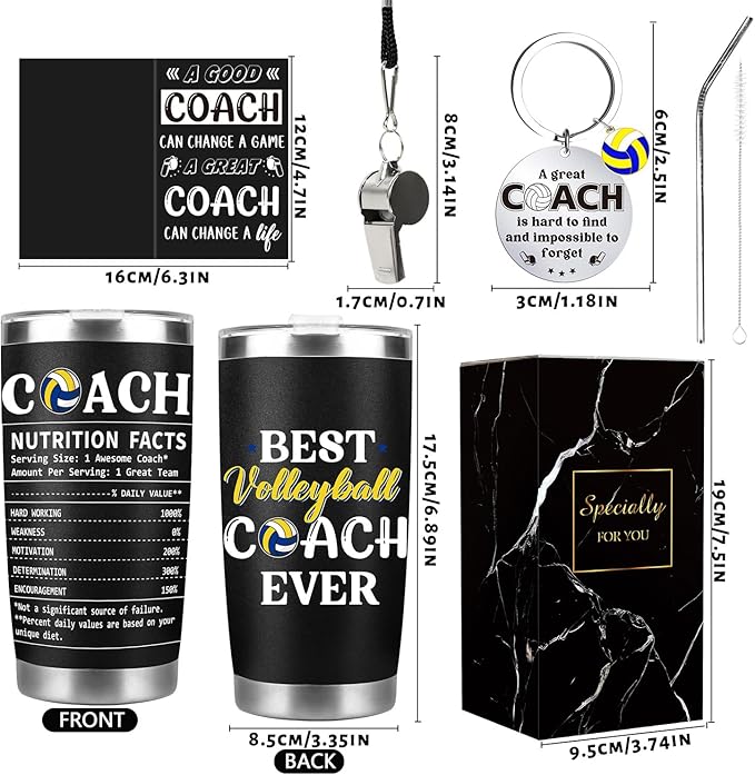 Keluna Volleyball Coach Gifts for Men - Volleyball Coach Appreciation Thank You Team Player Sports Lover Gift for Men Brother Husband Teacher Colleague Tumbler Cup Keychain Whistle Greeting Cards