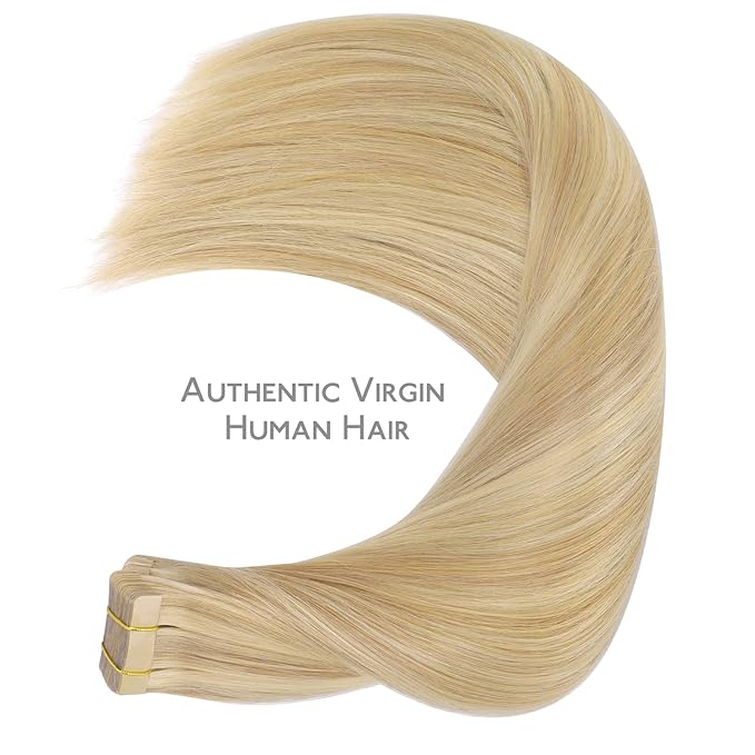 WENNALIFE Tape in Hair Extensions Human Hair, 20pcs 60g 26 inch Light Blonde Highlighted Golden Blonde Remy Hair Extensions Straight Human Hair Tape in Extensions Skin Weft Tape Extensions Human Hair