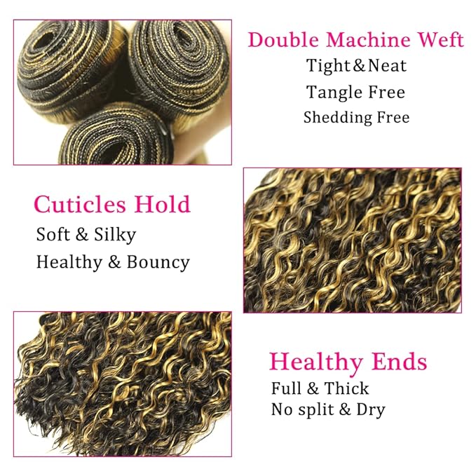 28 30 32 Inch Highlight Bundles Human Hair Blonde Deep Wave Bundle Brazilian Virgin Remy Hair Extensions Niegmeag 2 Tone Black and Honey Blonde Bundle P1B27 Color