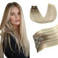 PINKPEARL Clip in Hair Extensions Real Human Hair, 14 Inch 120g 7pcs Human Hair Extensions Clip In, #8/60/18 Balayage Ash Brown to Platinum Blonde and Ash Blonde(#8/60/18-14)