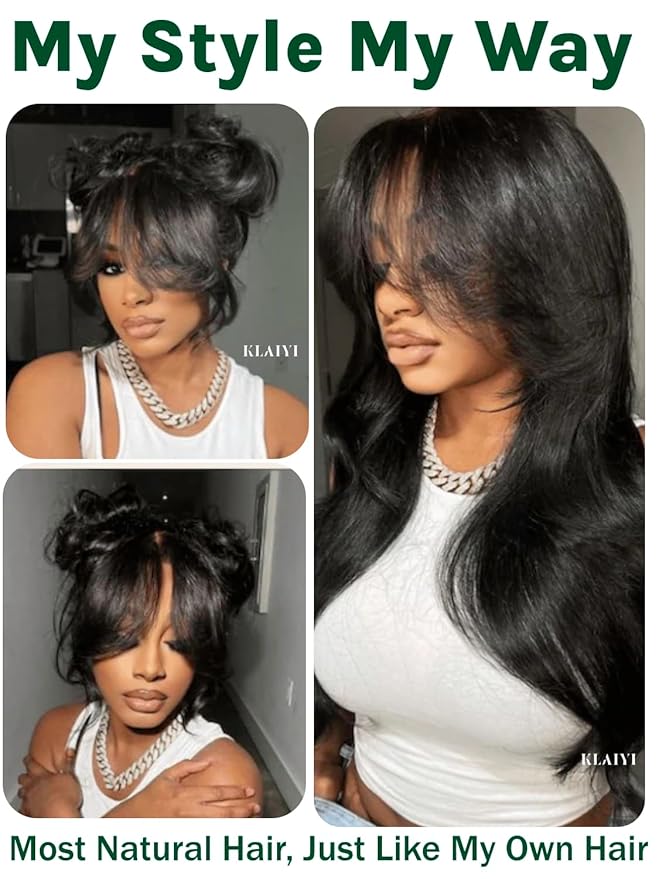 KLAIYI Pre Everything Glueless 13x4 Lace Front Wigs Human Hair Loose Body Wave Bye Bye Knots Pre Cut Lace Pre Bleached Pre Plucked 30S Ready to Wear And Go Frontal Wig with Natural Curtain Bang 22Inch