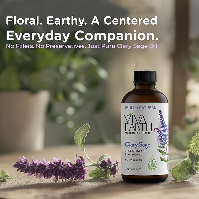 Clary Sage Essential Oil – Pure and Natural Clary Sage Aroma for Diffusers, Aromatherapy, Hair and Scalp Care, Skin Care, Massage Oils, Soap and Candle Making – with Dropper, 4 oz