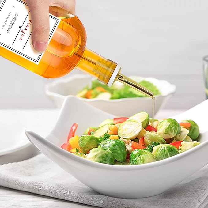 Olive Oil Dispenser Bottle for Kitchen, Clear Glass Oil and Vinegar Dispenser Set, Coffee Syrup Dispenser, Container With Metal Pour Spout, Airtight Lid, Funnel, Waterproof Labels (375ml-4 Pack)