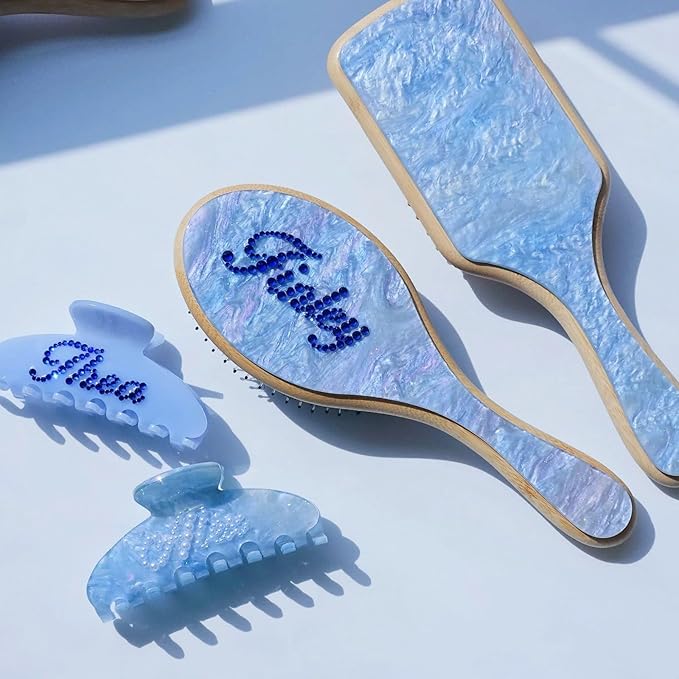 Customizable Hair Claw Clips for Women,Personalized Rhinestone Hair Clips with Name,Cute Large Hair Accessories,Handmade Rhinestones Hair Clamp Gifts for Mom,Bride,Wife,Bridesmaid,Couples（Jelly Blue）
