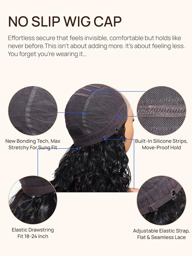 Julia Hair No Slip Yaki Straight 7x5 Lace Closure Glueless Drawstring Wig Flexible Mesh Cap Bye-Bye Slip Pre Cut HD Lace Front Pre Everything Bleached Knots Wear and Go Wig,Zero Slip Hold 18 Inch