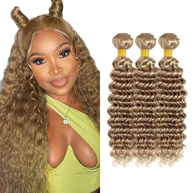 Ash Blonde Bundles Human Hair Color #22 Deep Wave Bundle Niegmeag Brazilian Virgin Remy Hair 3 Bundles 24 26 28 Inch Ash Blonde Deep Wave Bundle Double Weft Hair Weave 300g