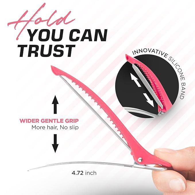 Fagaci Firm Grip Hair Clips with Silicone Band - Duckbill Alligator Clips for Long Hair Styling, Sectioning, and Salon Use