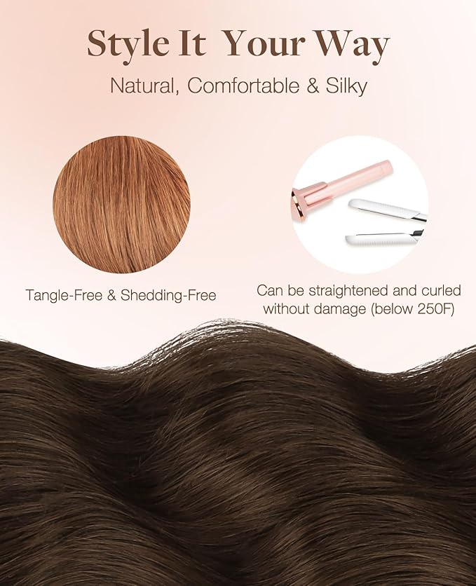 GOO GOO Invisi Edge Tape in Hair Extensions Human Hair, 330 Cinnamon Terra Copper 10pcs injected with 10pcs classical tape ins, 24inch 50g, Virgin Remy Hair, Natural Look
