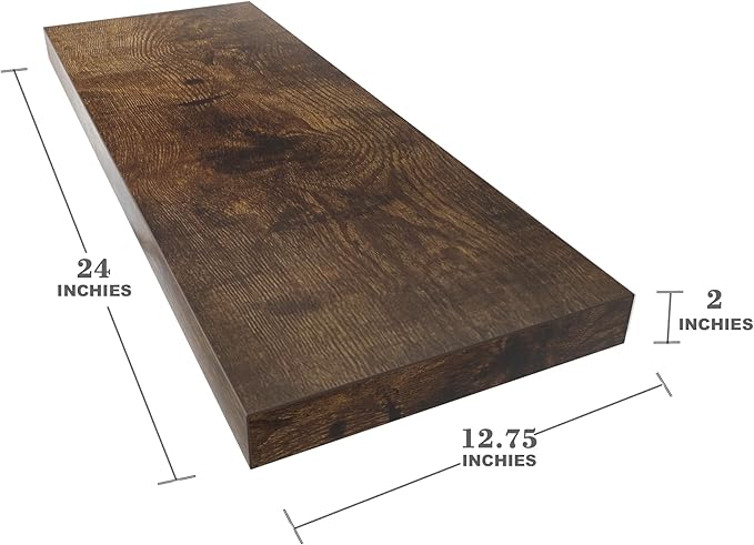 Large Floating Shelves for Wall Set of 1 Wooden Wall Shelves V Room Decor Long Shelf with Invisible Wall Mount Bracket for Bedroom Kitchen Living Room Rustic Brown