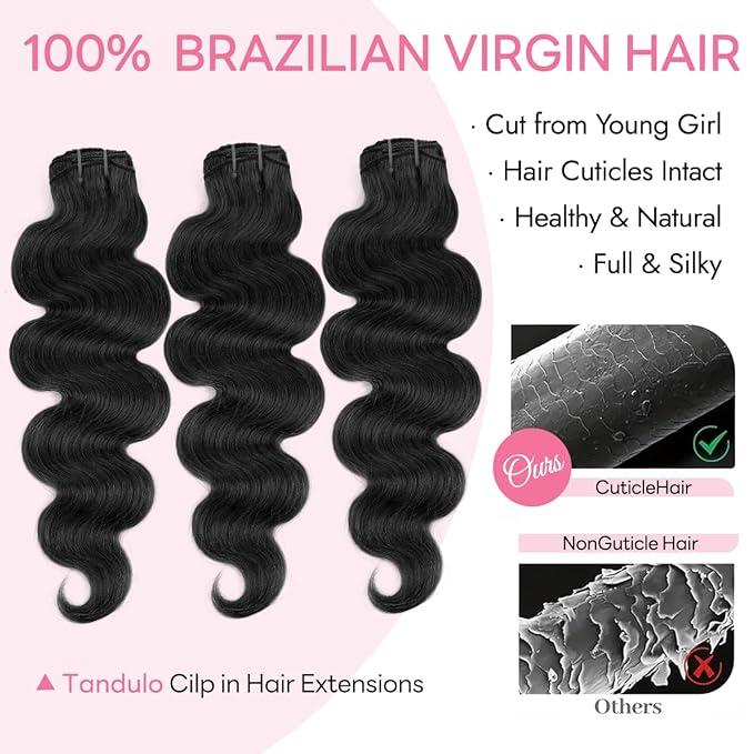 Clip in Hair Extensions Real Human Hair Body Wave 1 Jet Black Clip in 100% Brazilian Remy Human Hair Extensions 8pcs Per Set with 18 Clips Double Weft 16 Inch 90g/3.6oz